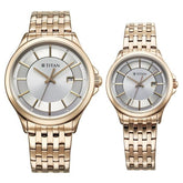 Titan Bandhan Couple Watch Analog with Silver Dial Rose Gold Stainless Steel Band, 94011WM01P